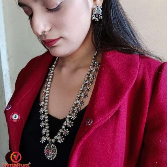 Handmade Jewelry Set, Tribal Ethnic Jewelry Set, Long Pendant Necklace - Picture 6 of 10